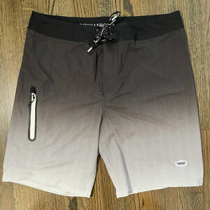 Rokka & Rolla Black to White Ombré Men's 4-Way Stretch Beach Swim Board Shorts